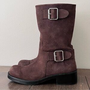 Zara Brown Suede Moto Boots Womens US size 8